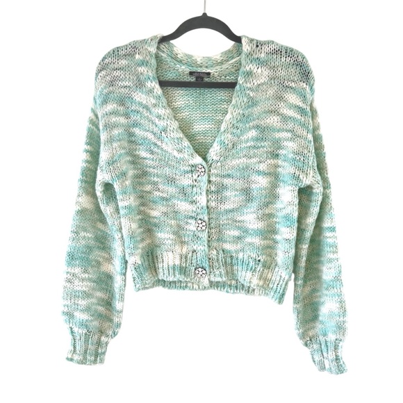 wild fable Sweaters - Wild Fable Cropped Chunky Cardigan Mint Green Space Dye Knit S Soft Sweater